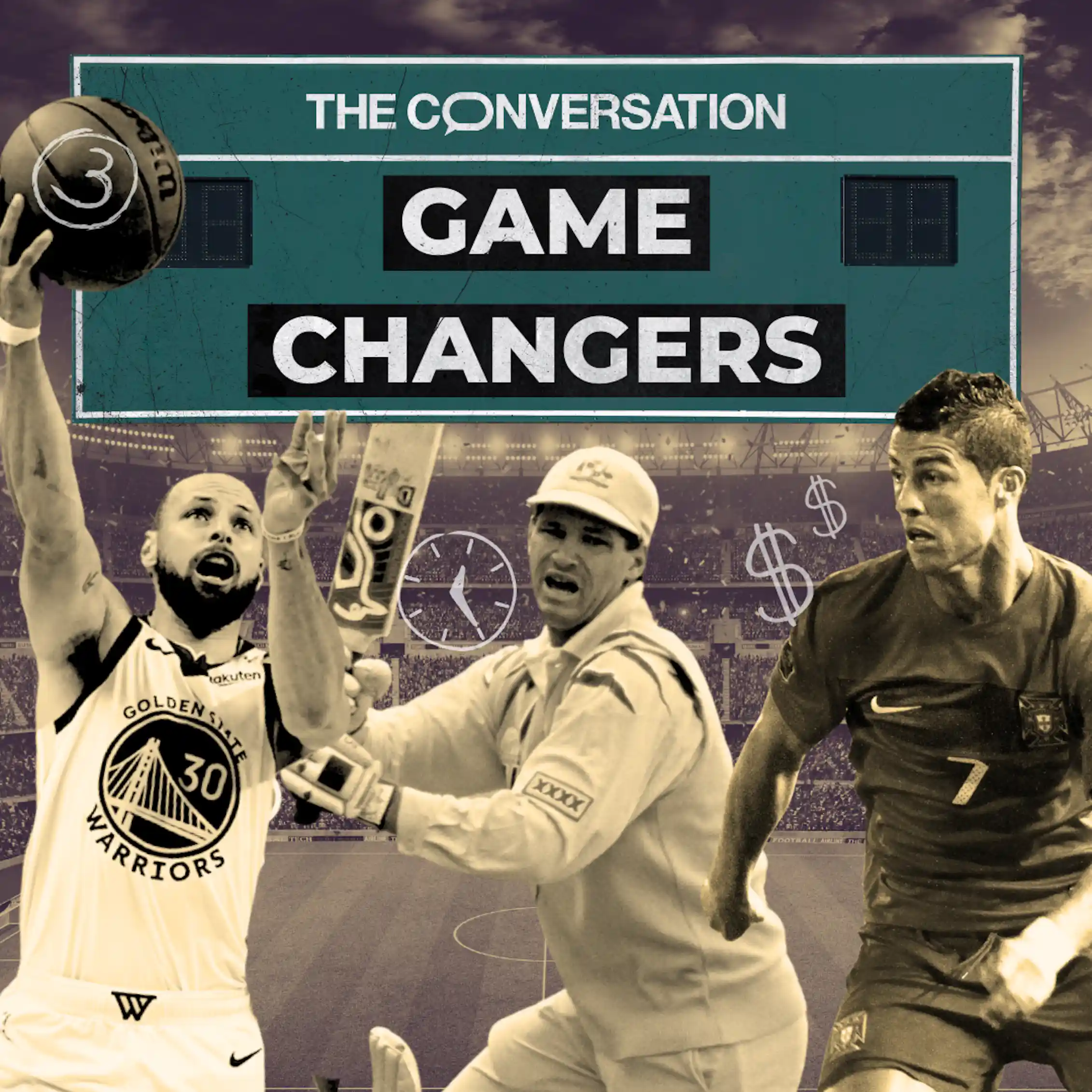 Steph Curry, Dean Jones and Christiano Ronaldo are pictured together, with the 'Game Changers' headline above.