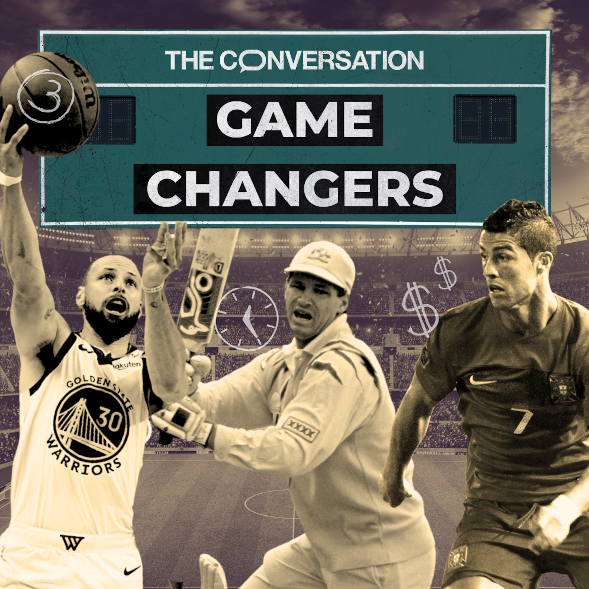 Steph Curry, Dean Jones and Christiano Ronaldo feature in a composite image.