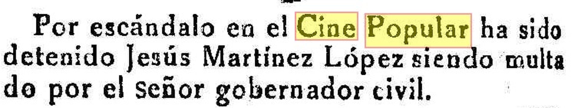 Noticia que dice que detuvieron a un hombre en el Cine Popular.