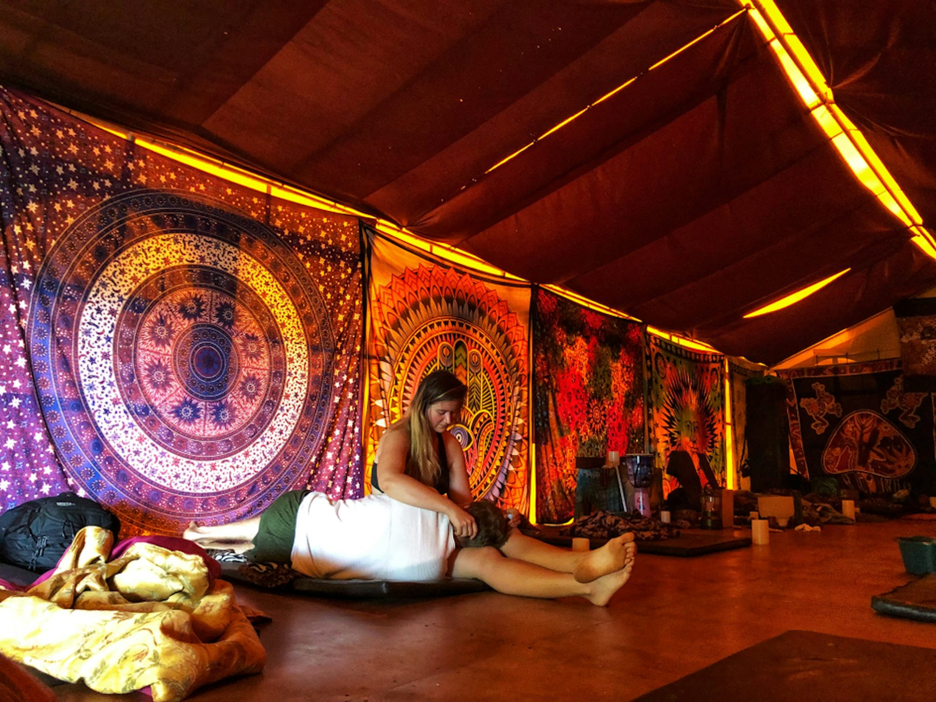 People on ayahuasca in a tent in Costa Rica.