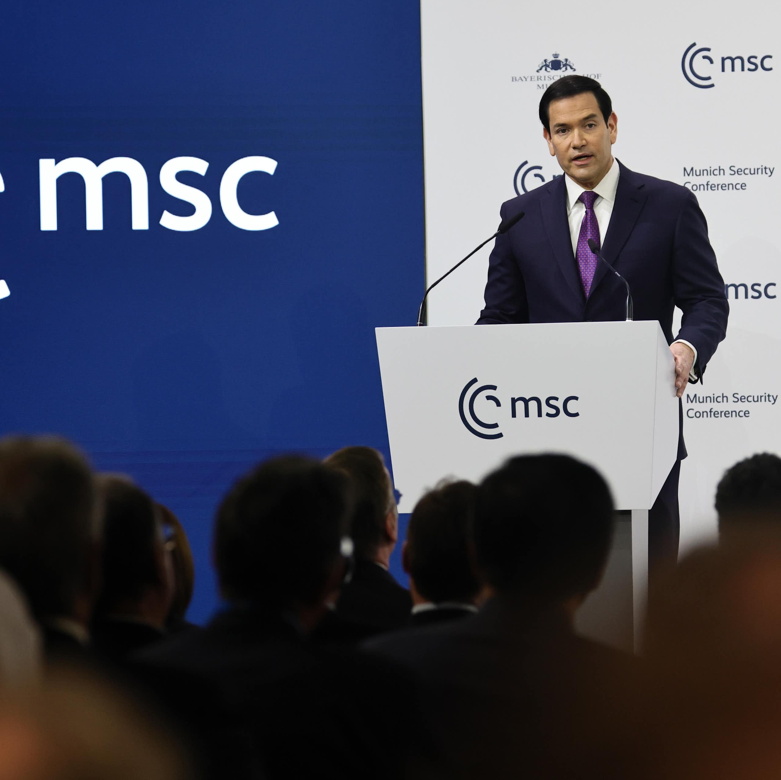 Marco Rubio delivers an address to the Munich Security Conference.