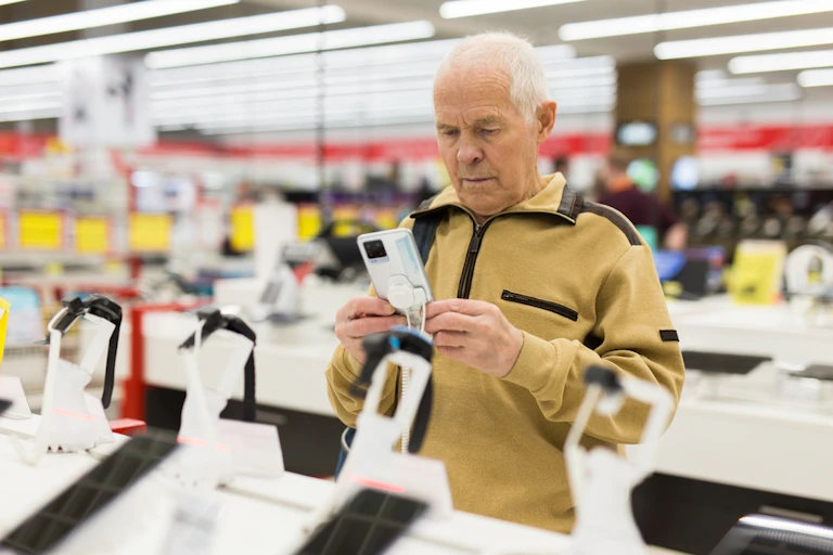 Choix de smartphone en grande surface.