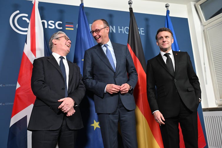 Keir Starmer, Friedrich Merz and Emmanuel Macron.