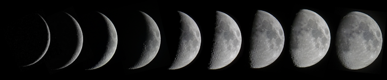 Composite image of the first nine days of the lunar cycle.