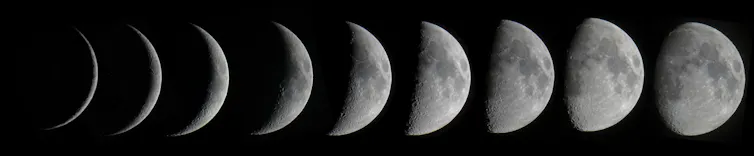 Composite image of the first nine days of the lunar cycle.