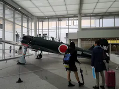 A World War II war plane housed inside a museum