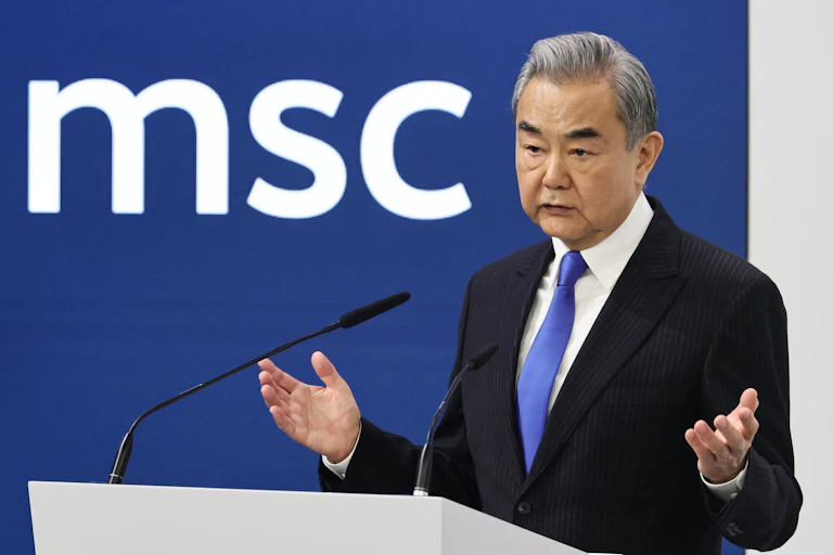 Wang Yi speaks during the Munich Security Conference.