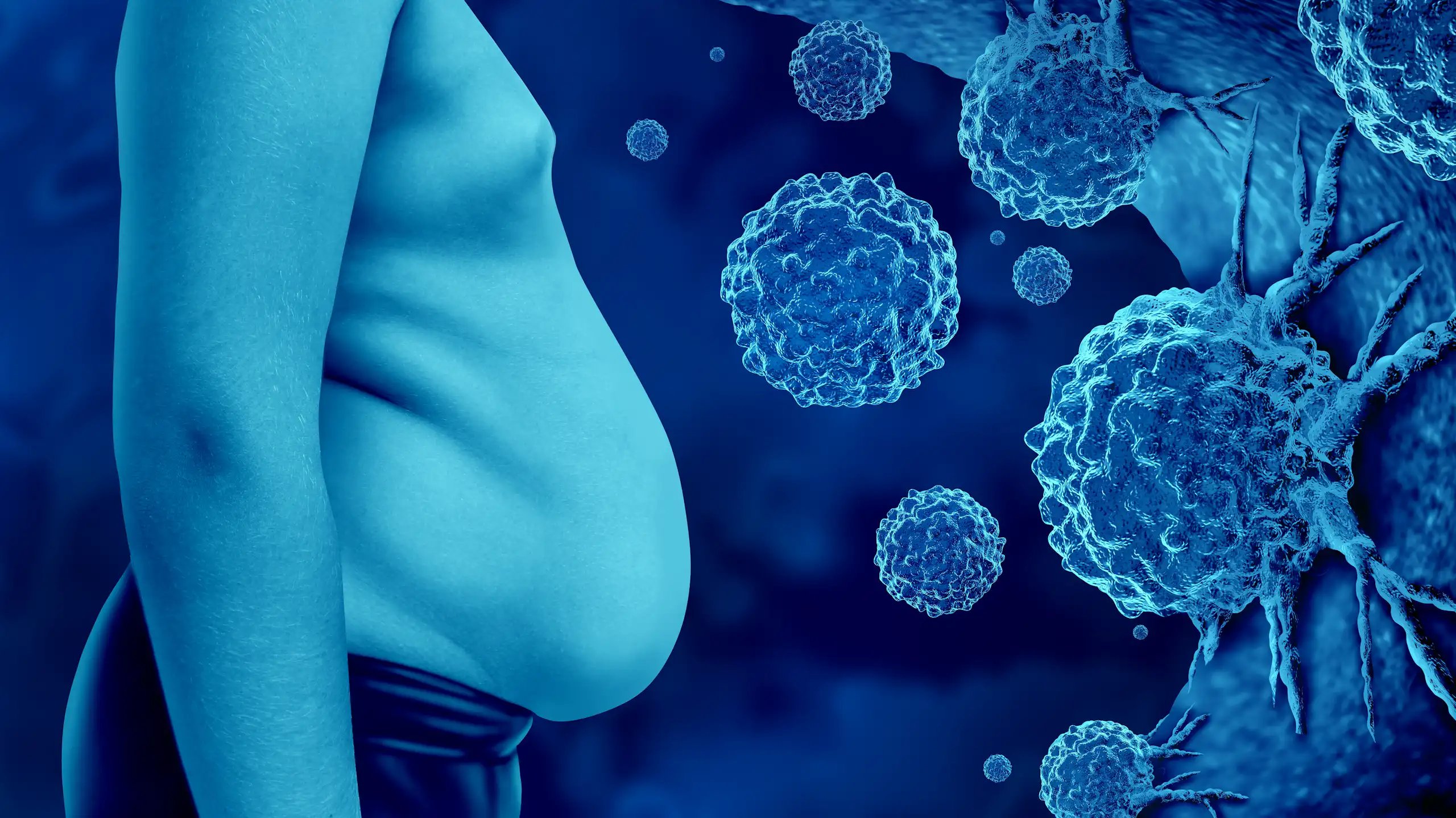 Un cos amb aparent obesitat davant de cèl·lules cancerígenes