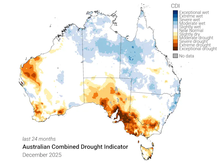Australian Combined Drought Indicator past 24 months to December 2025