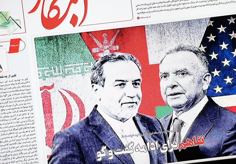Abbas Araghchi and Steve Witkoff on the front page of an Iranian newspaper.