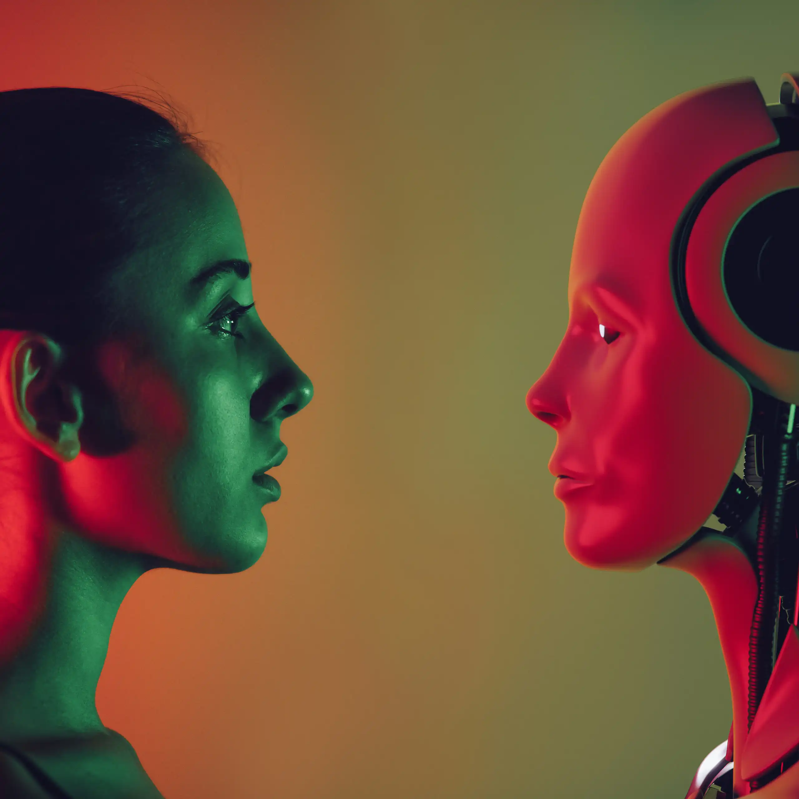 Image montrant un face-à-face entre une femme et un robot