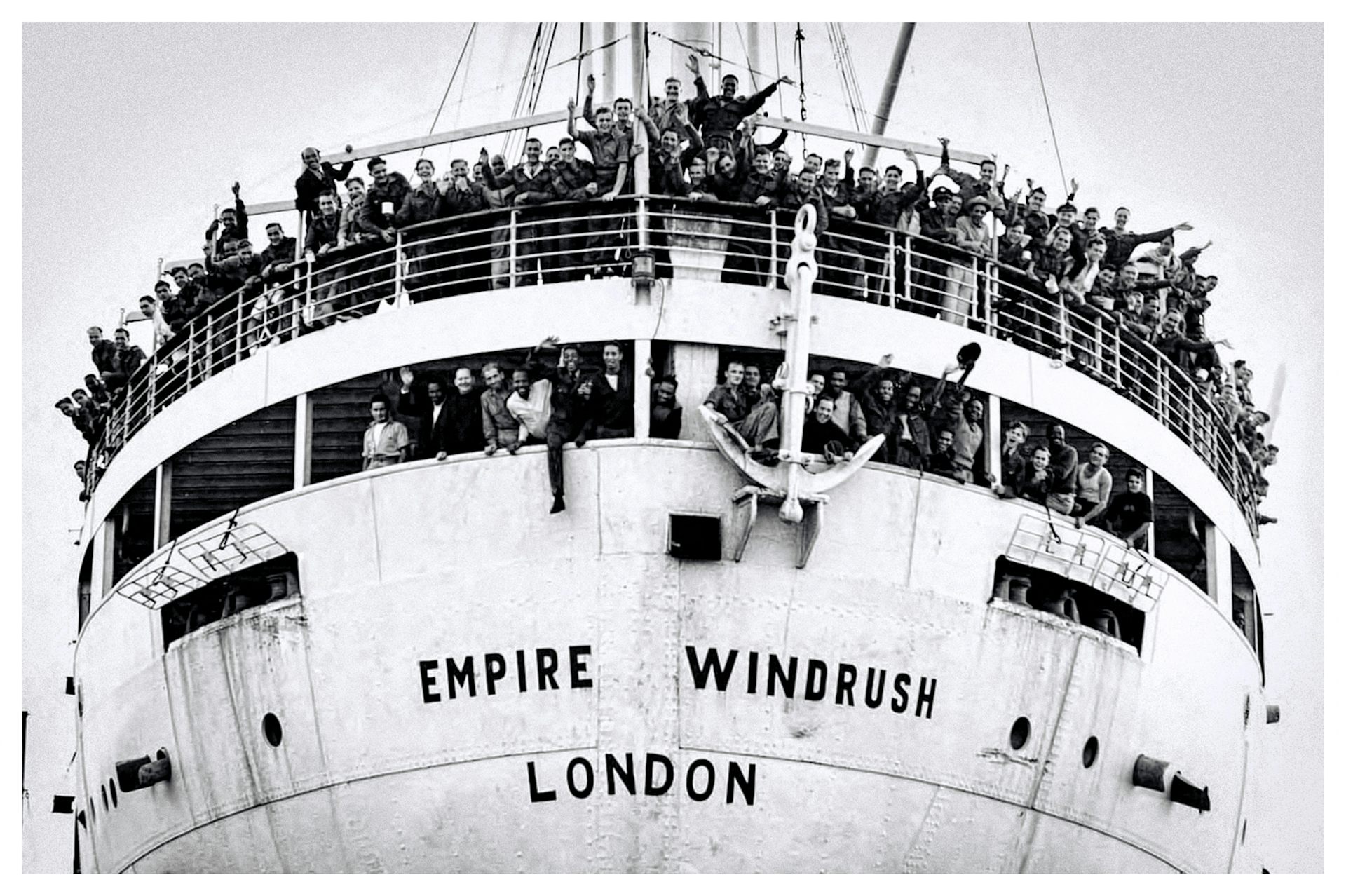Black and white photo of the Empire Windrush