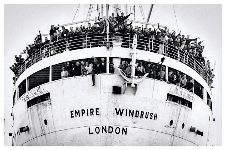 Black and white photo of the Empire Windrush