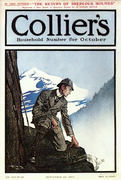 Ilustración de un hombre mirando montaña abajo.