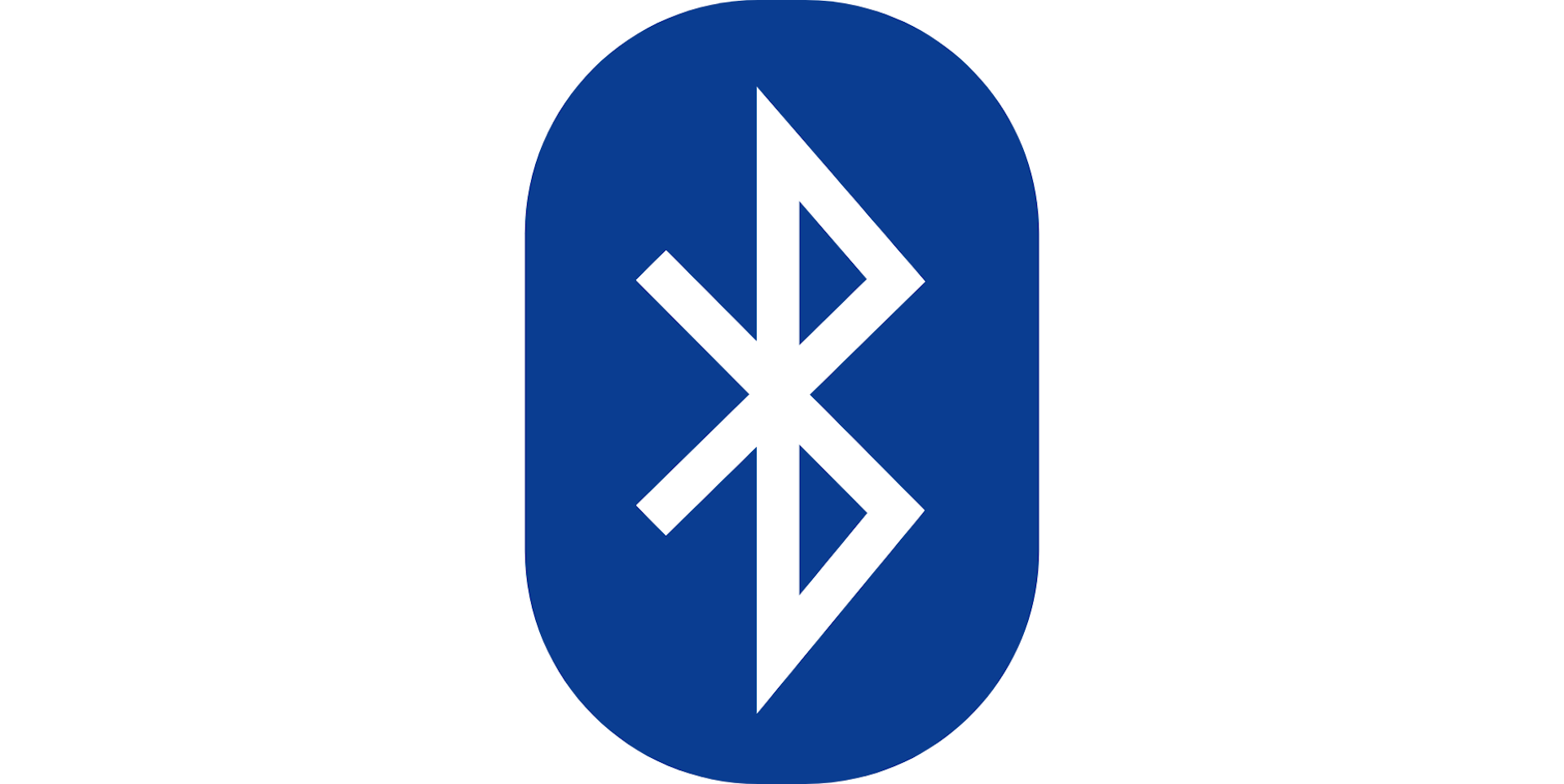 a vertical blue oval containing white lines forming a geometric pattern