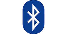 a vertical blue oval containing white lines forming a geometric pattern