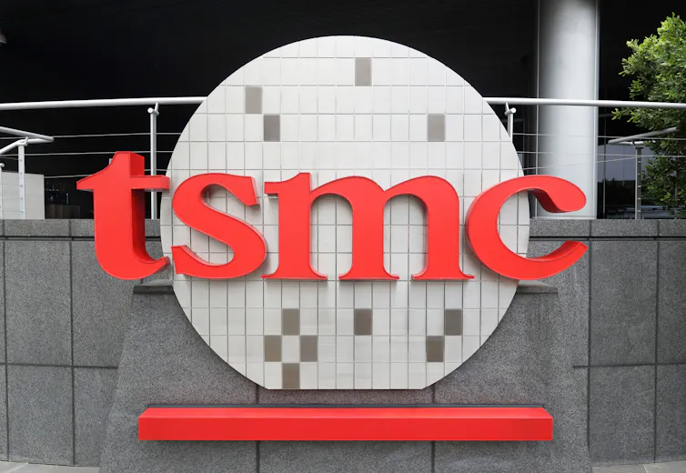 The TSMC logo at a company building in Taiwan.