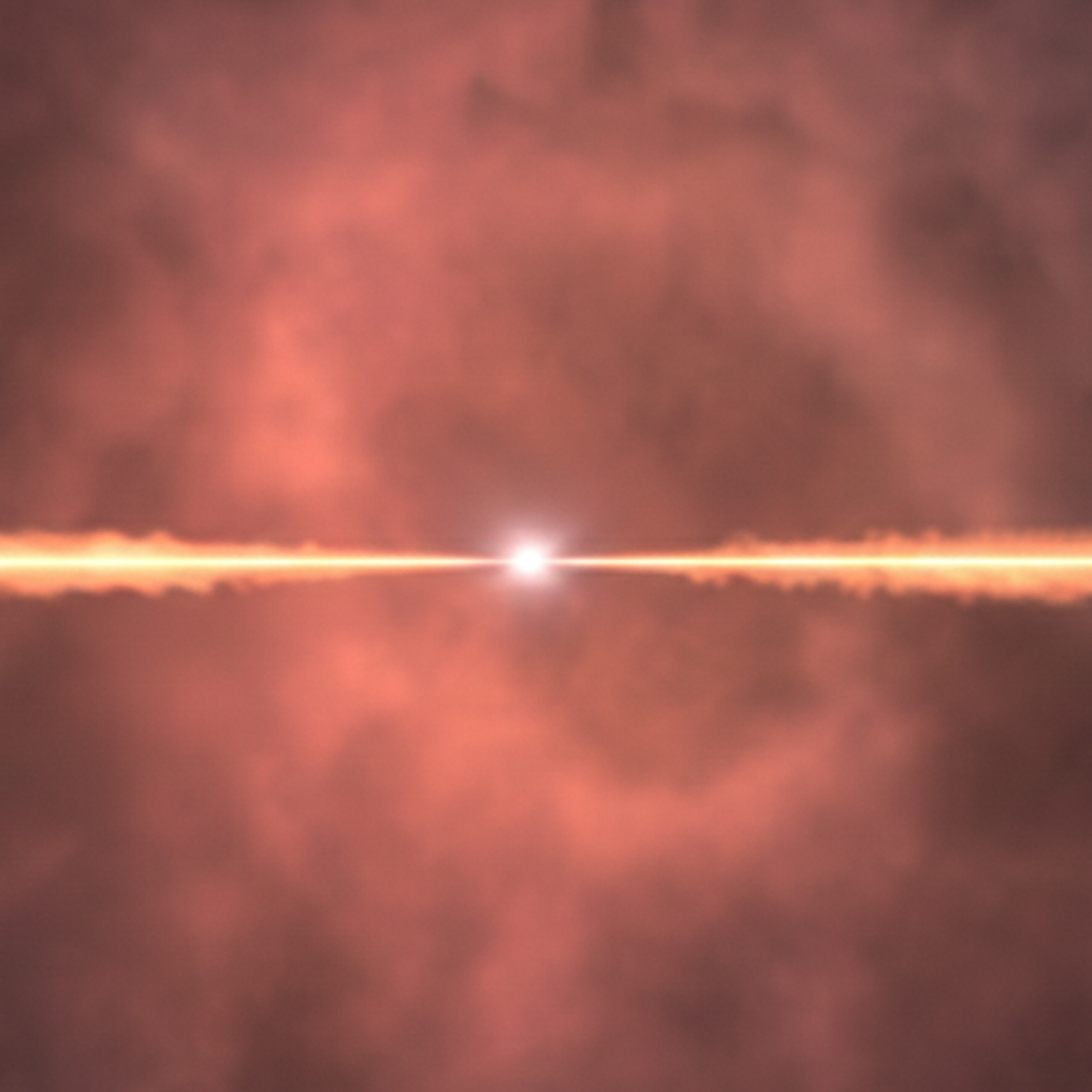 Two jets of light shooting out from a bright point in the centre of the image.