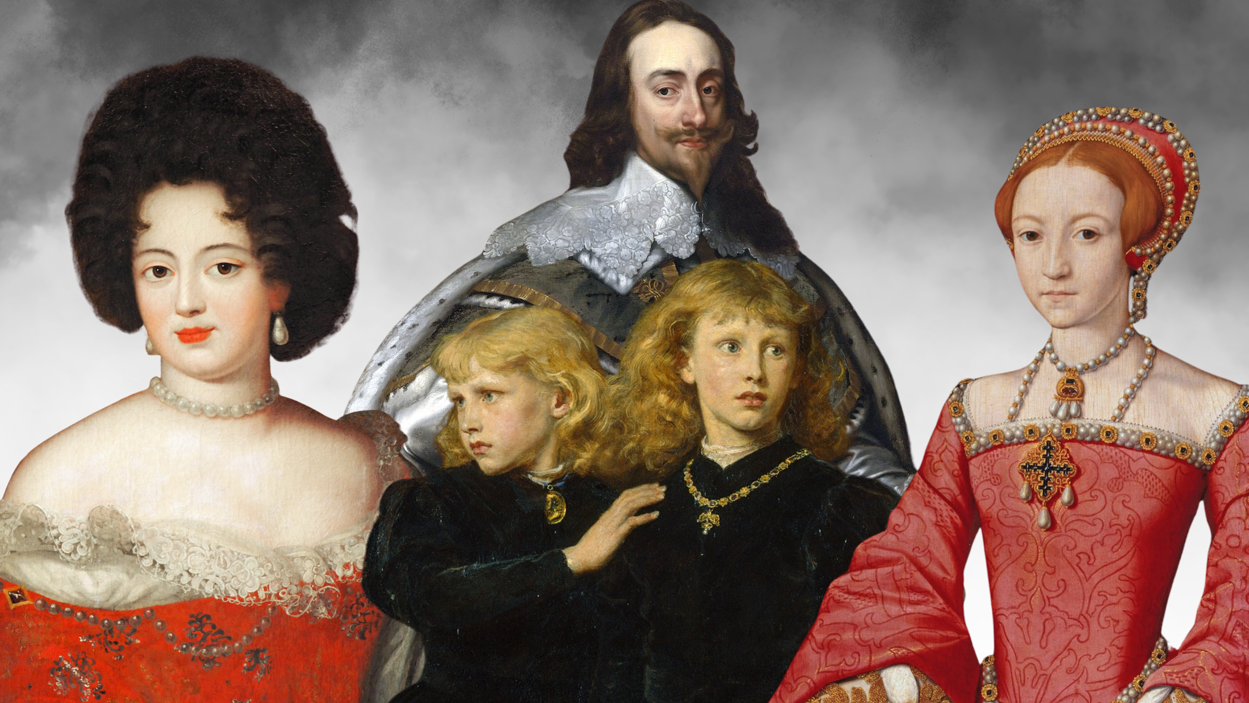 (L-R) Sophia Dorothea of Celle, King Charles I, the Princes in the Tower, and Elizabeth I.