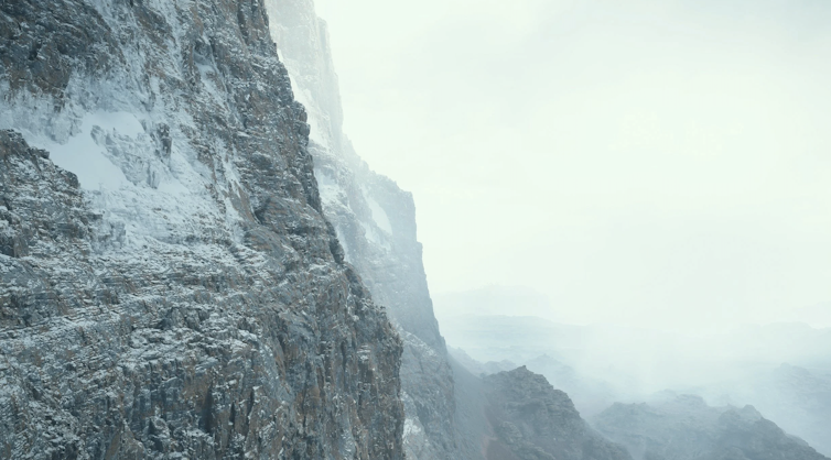 A foggy mountainous landscape