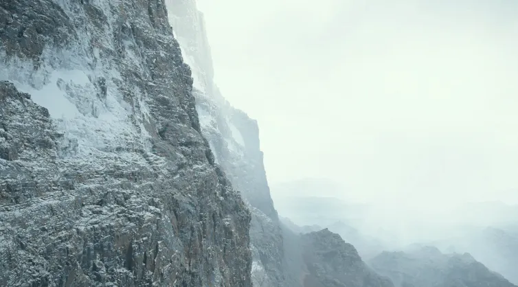 A foggy mountainous landscape