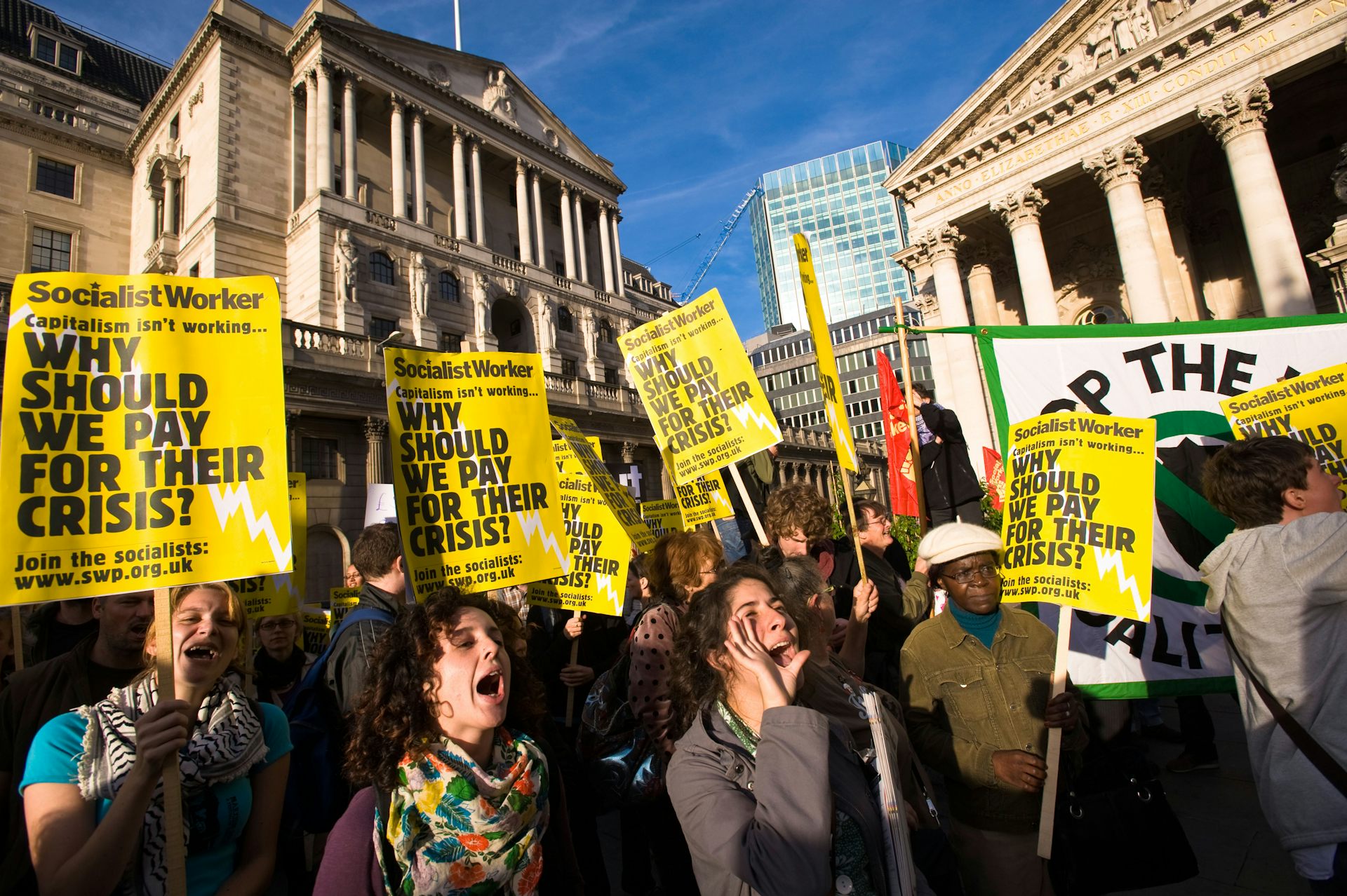 Socialist Workers Party demonstrating in the City of London against government bailing out banks in Oct 2008