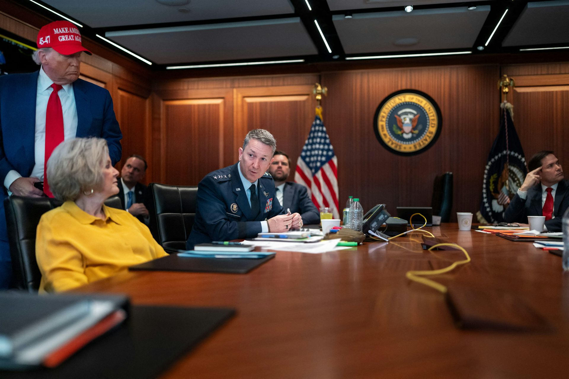 Donald Trump with his national security team in the White House situation room