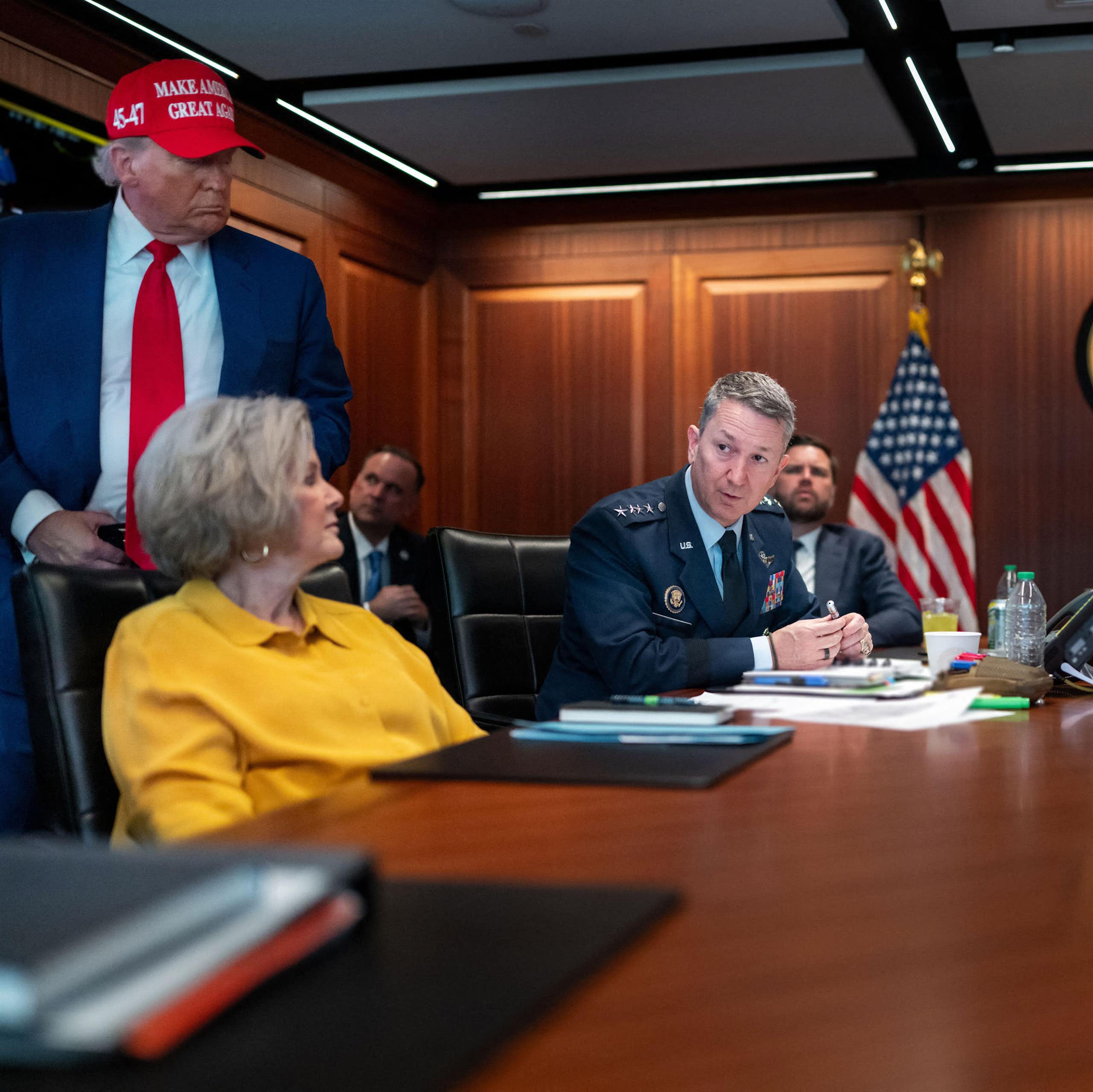 Donald Trump with his national security team in the White House situation room