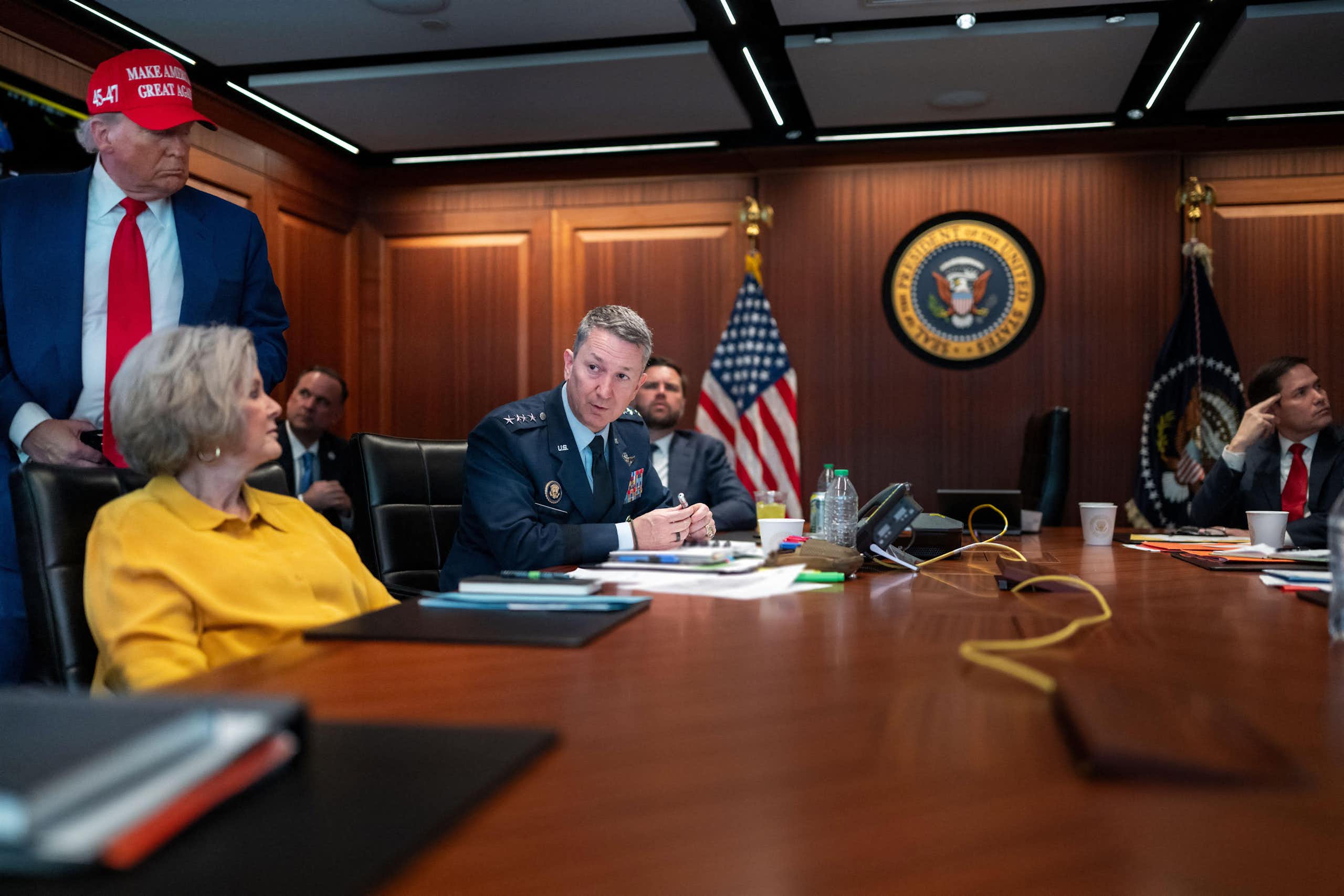 Donald Trump with his national security team in the White House situation room
