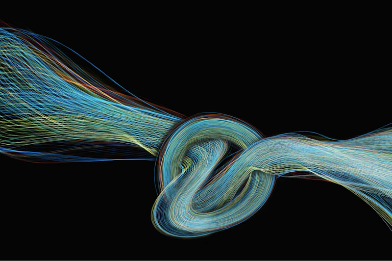 Knotted lines of light against a black background