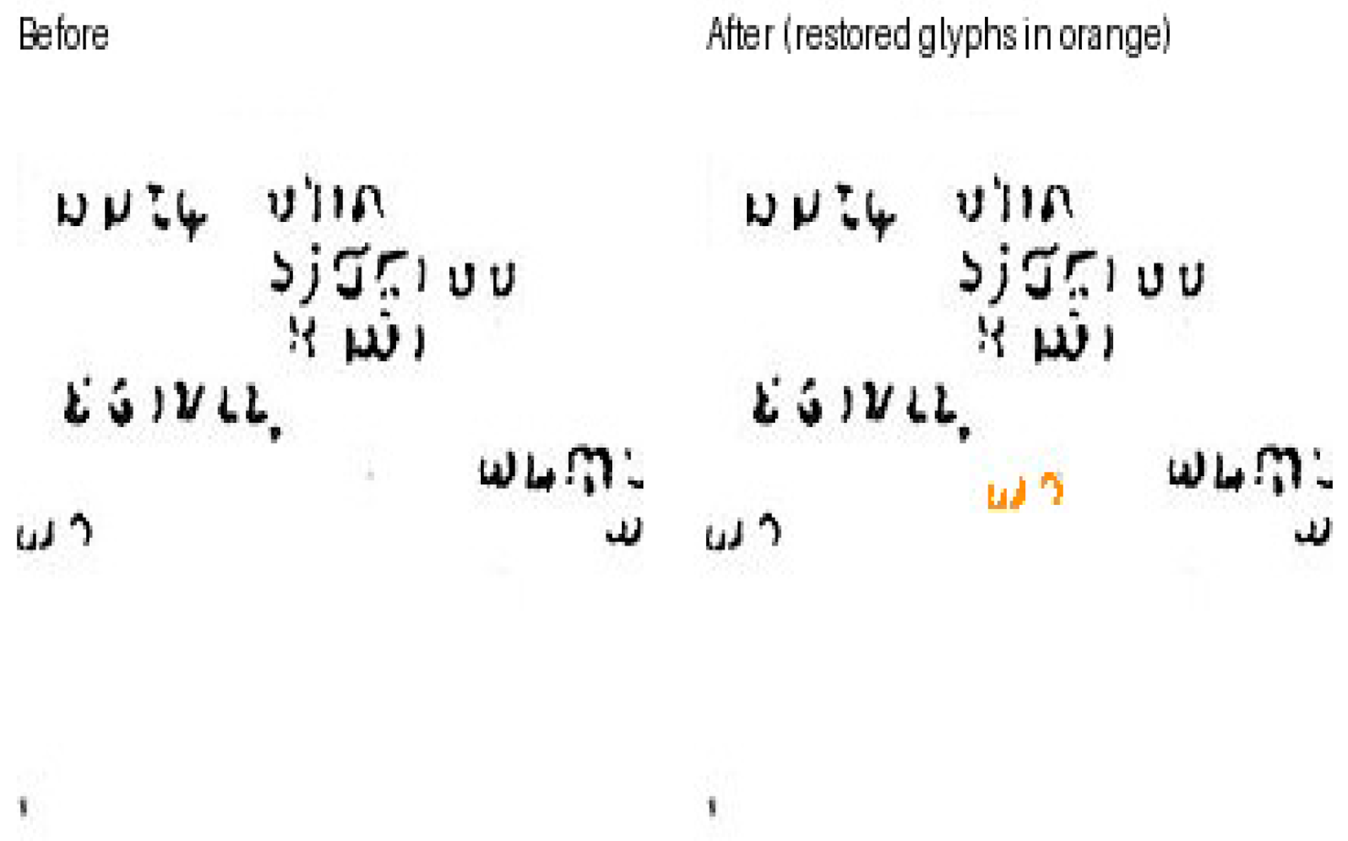 Sample of the restoration of two Singapore Stone's characters