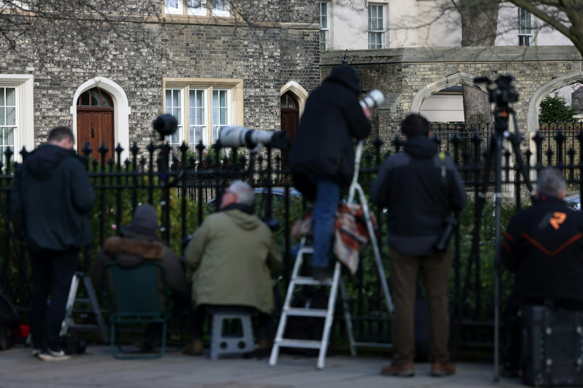 Reporters outside of Mandelson's London home.