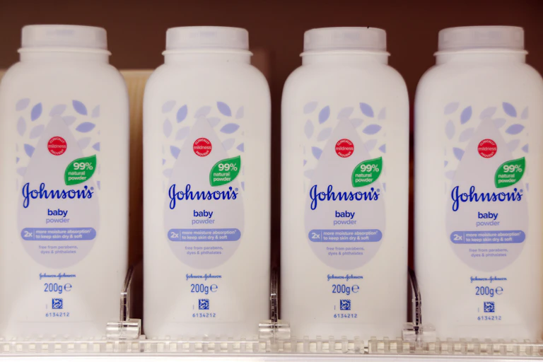 Johnson & Johnson talcum powder bottles photographed in the UK