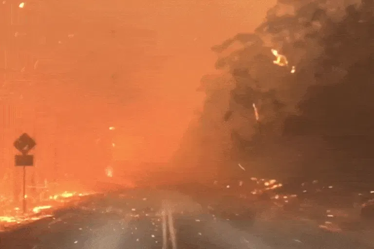 A gif of fire on a road