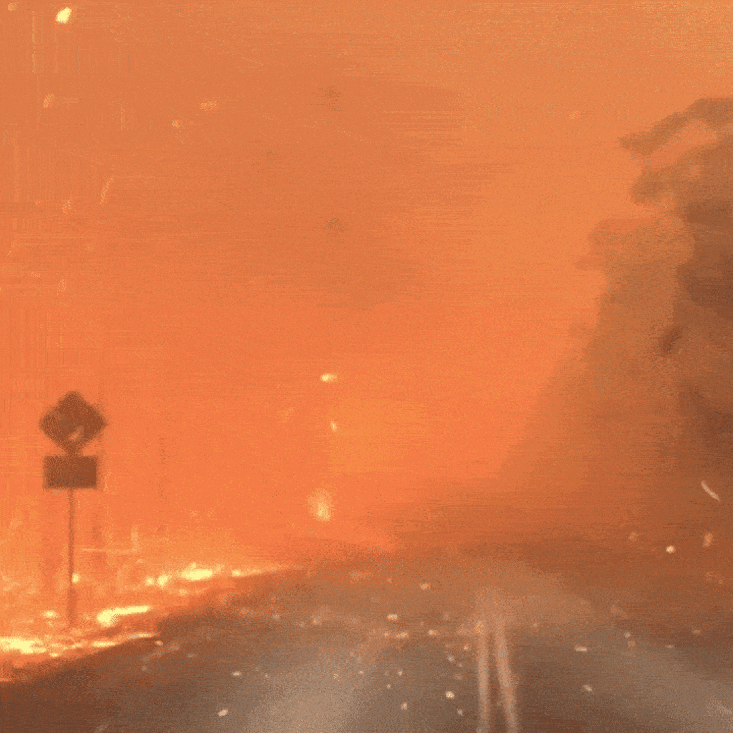 A gif of fire on a road