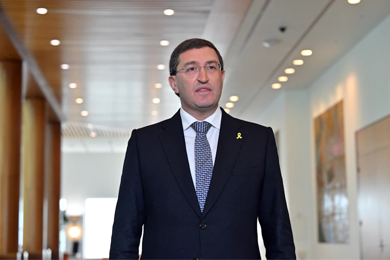 Opposition education spokesman Julian Leeser at a press conference inside Parliament House in Canberra.