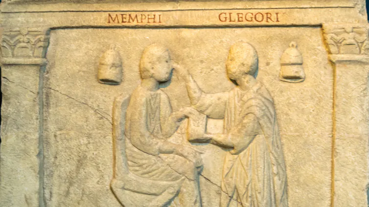 Depiction of eye examination, Roman copy of Greek original