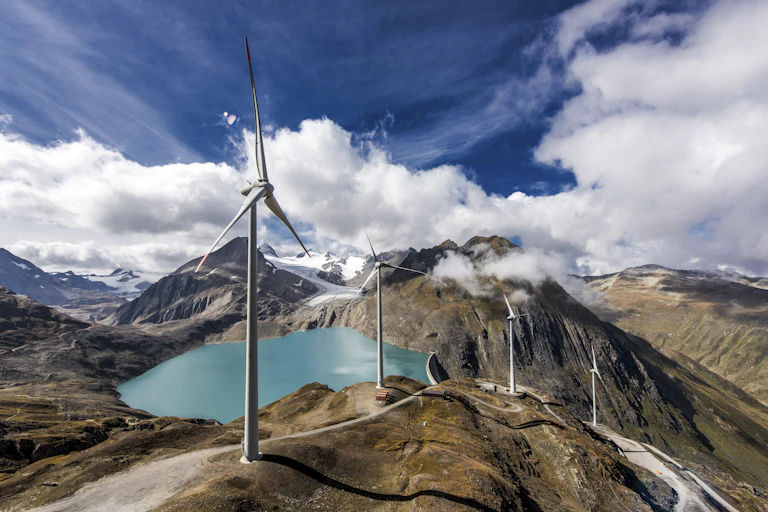 Wind turbines in the Swiss Alps.