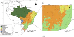 Mapa mostra o município de Caeté, num mapa de Brasil e outro de Minas Gerais.