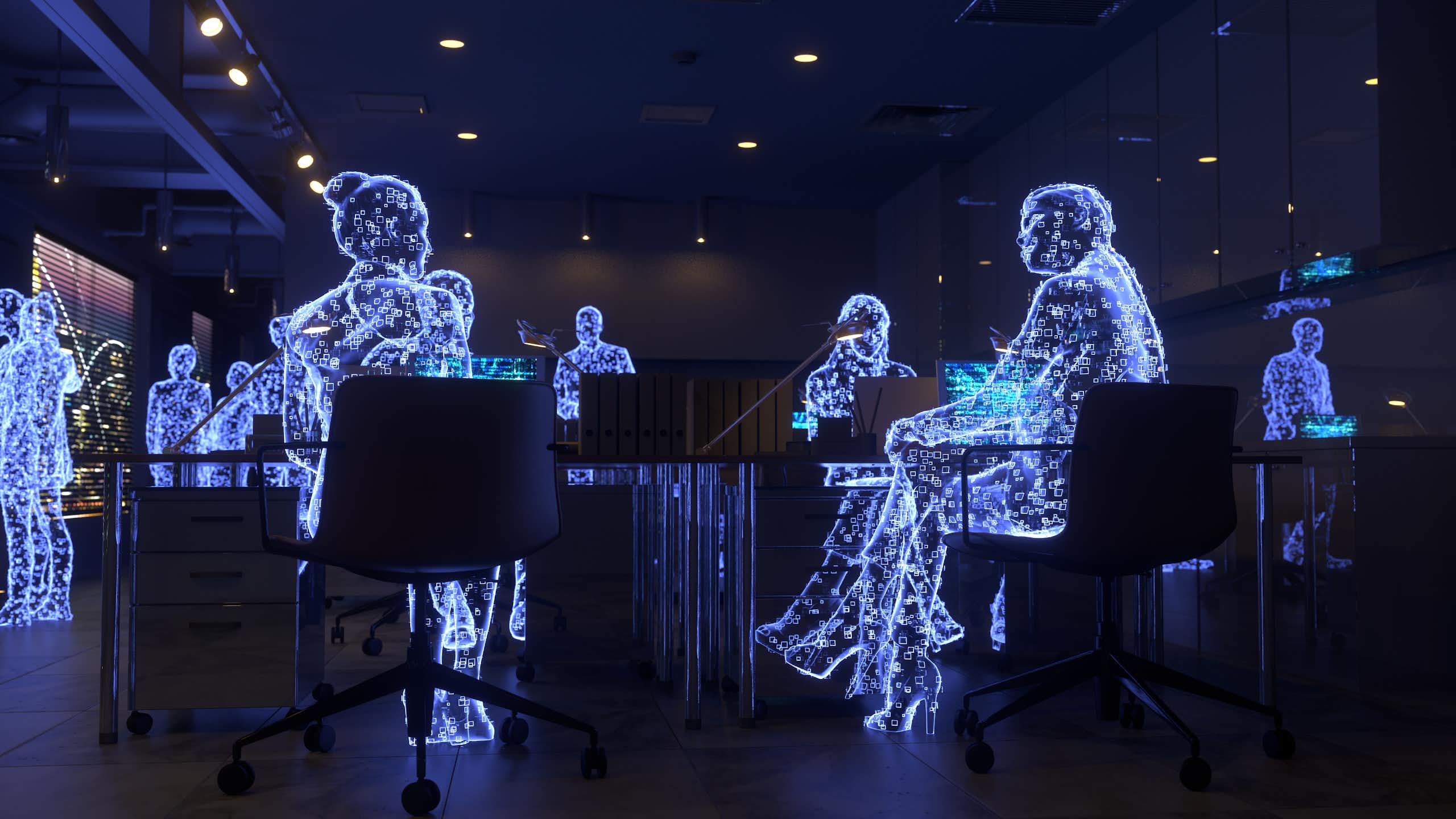 Digital replicas of people in an office setting