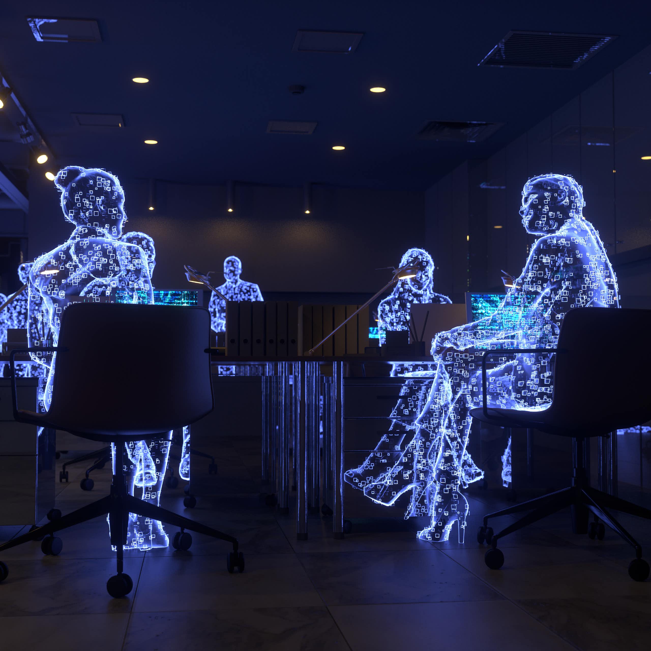 Digital replicas of people in an office setting