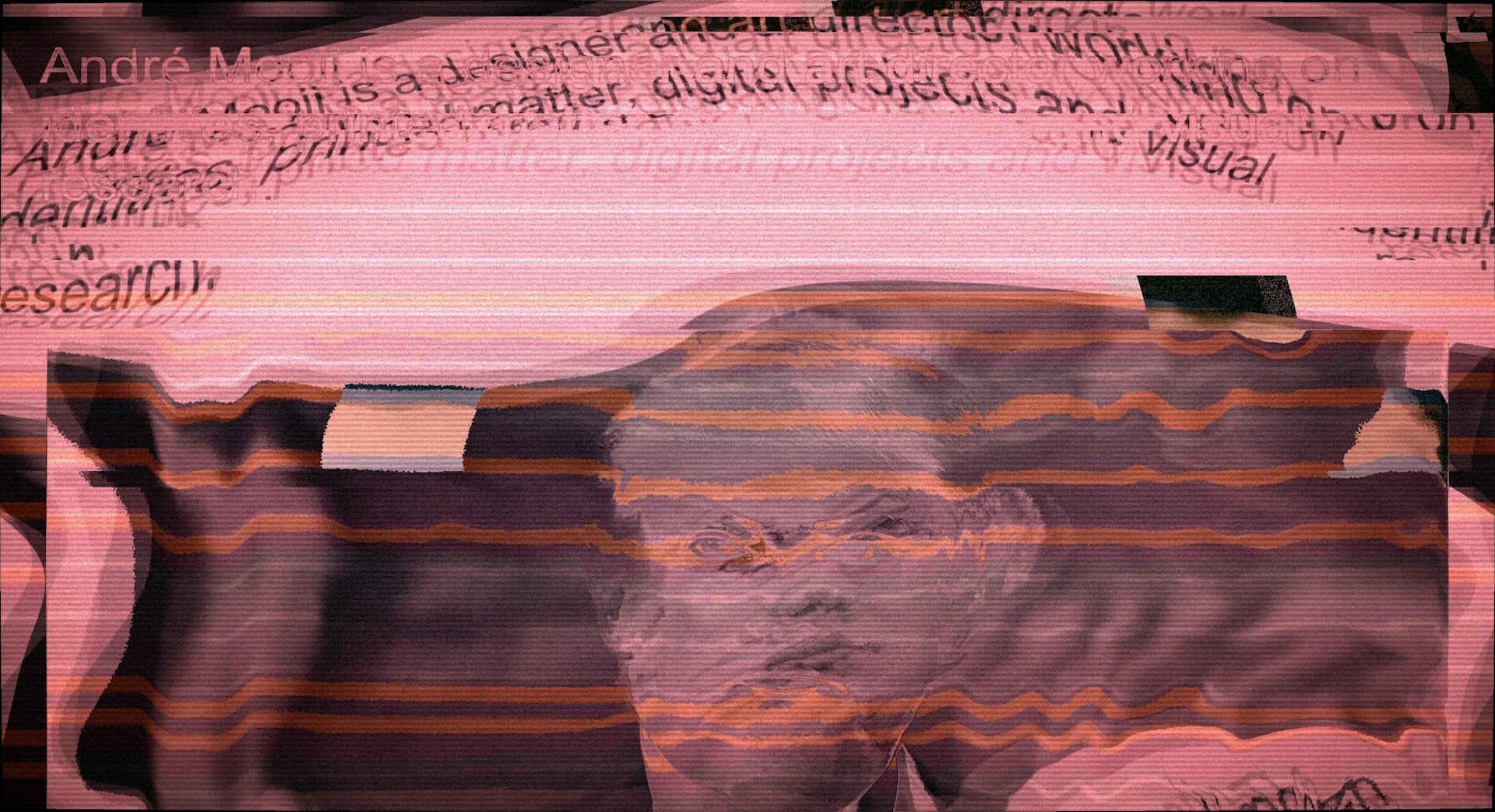 A man's head is depicted as a glitch