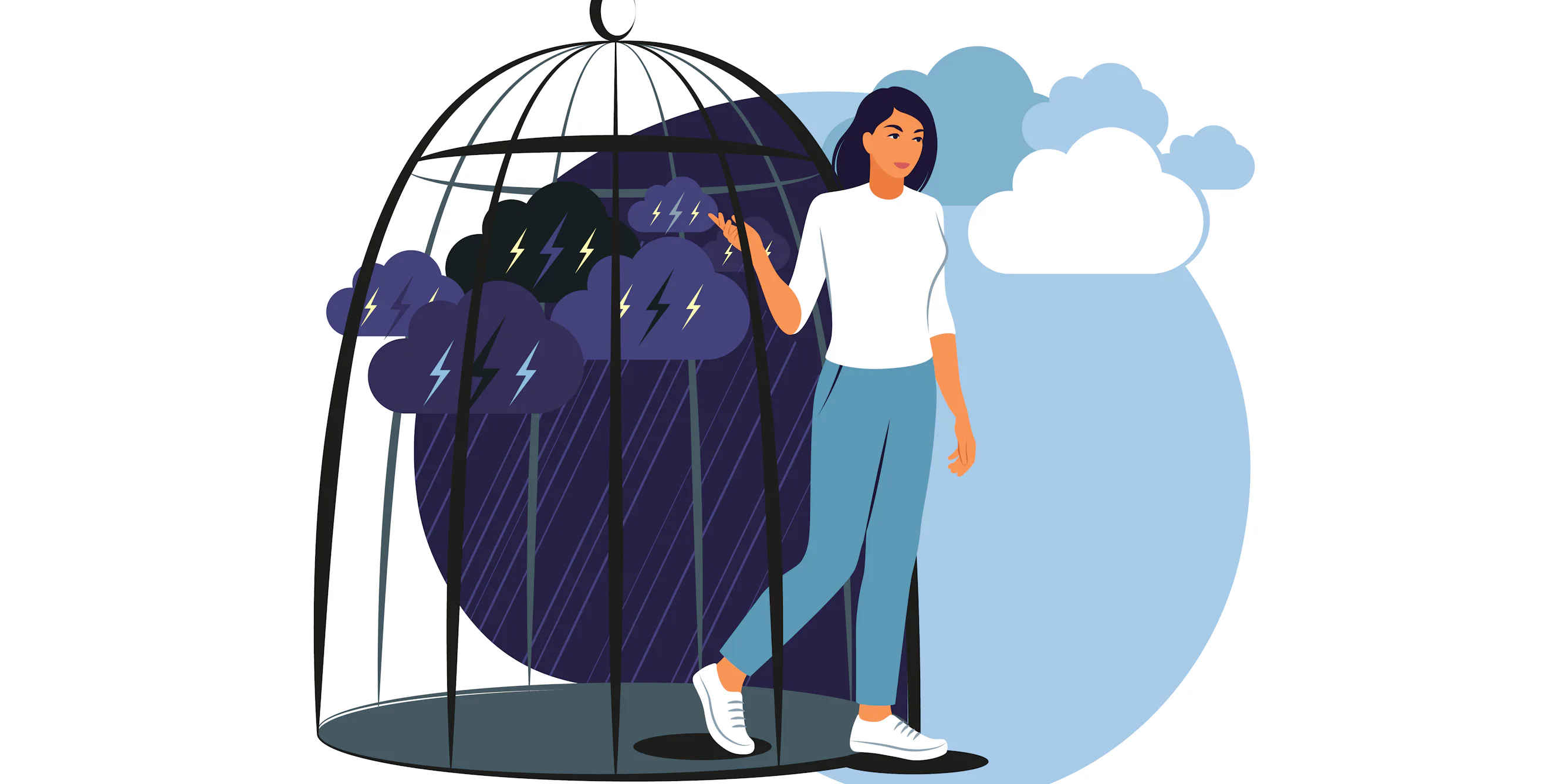 cartoon womam walk out of cage