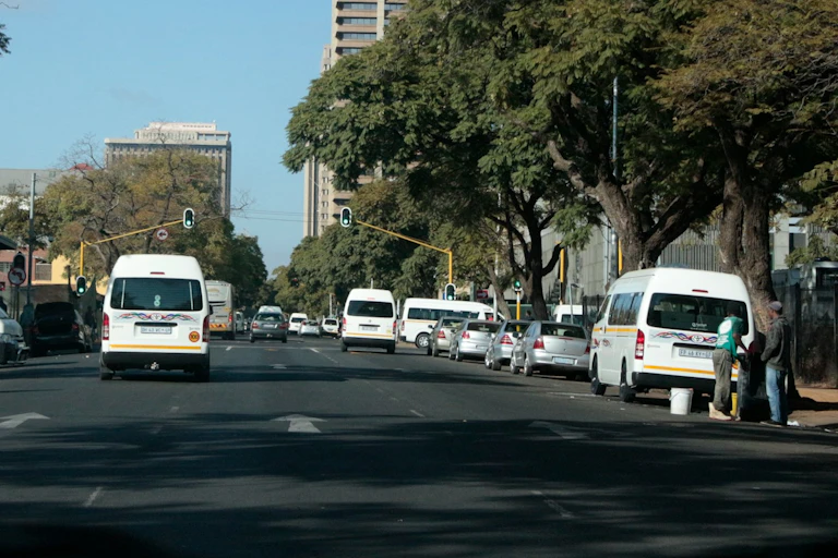 Street scene with minibus taxis