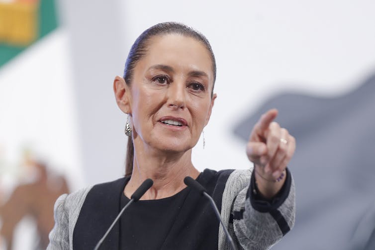 Claudia Sheinbaum attends a press conference.