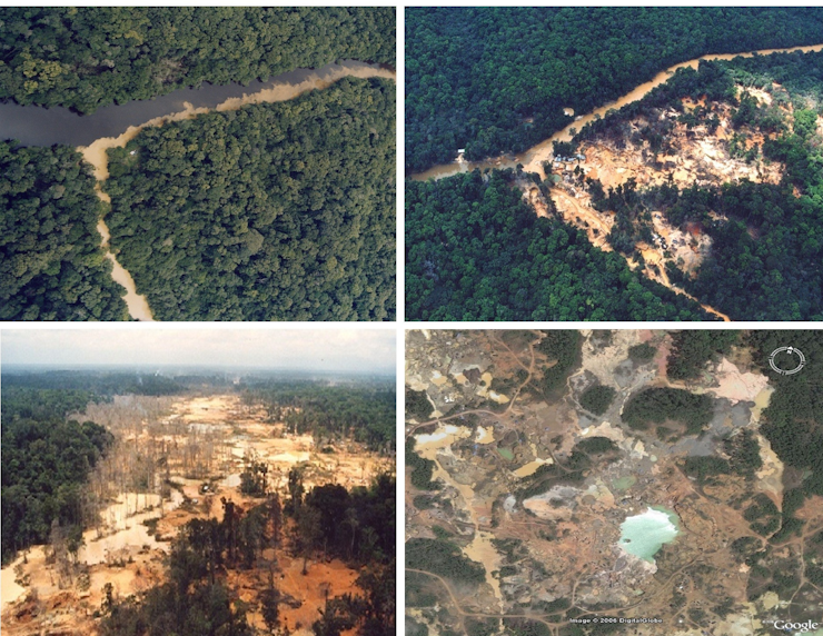 Images from satellite show show an area was stripped by gold mining.