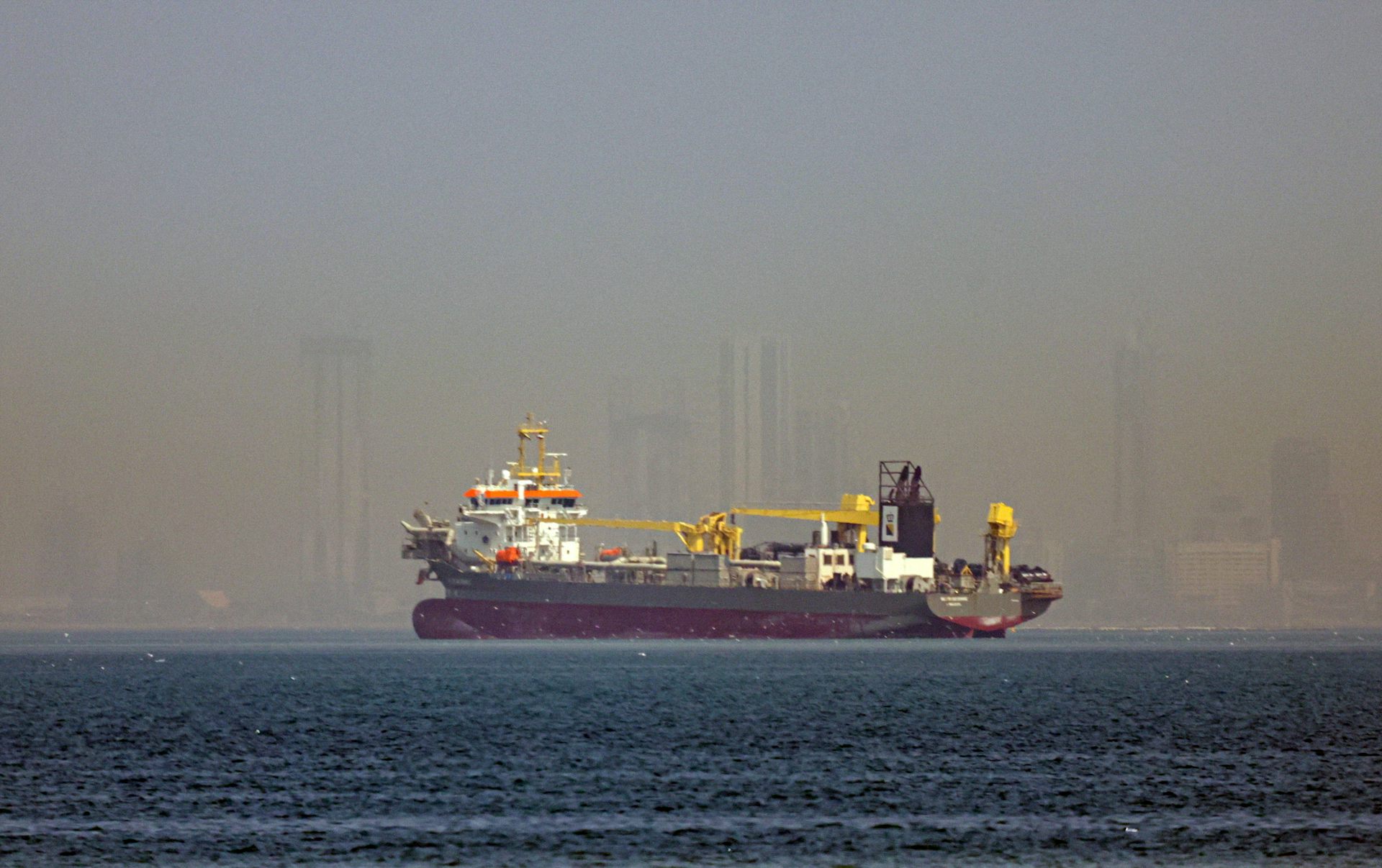 A vessel is seen anchoring off the coast of Dubai, United Arab Emirates, 01 March 2026