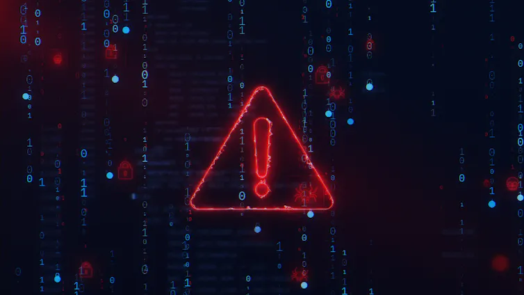 a red exclamation mark in a red triangle on a digital screen