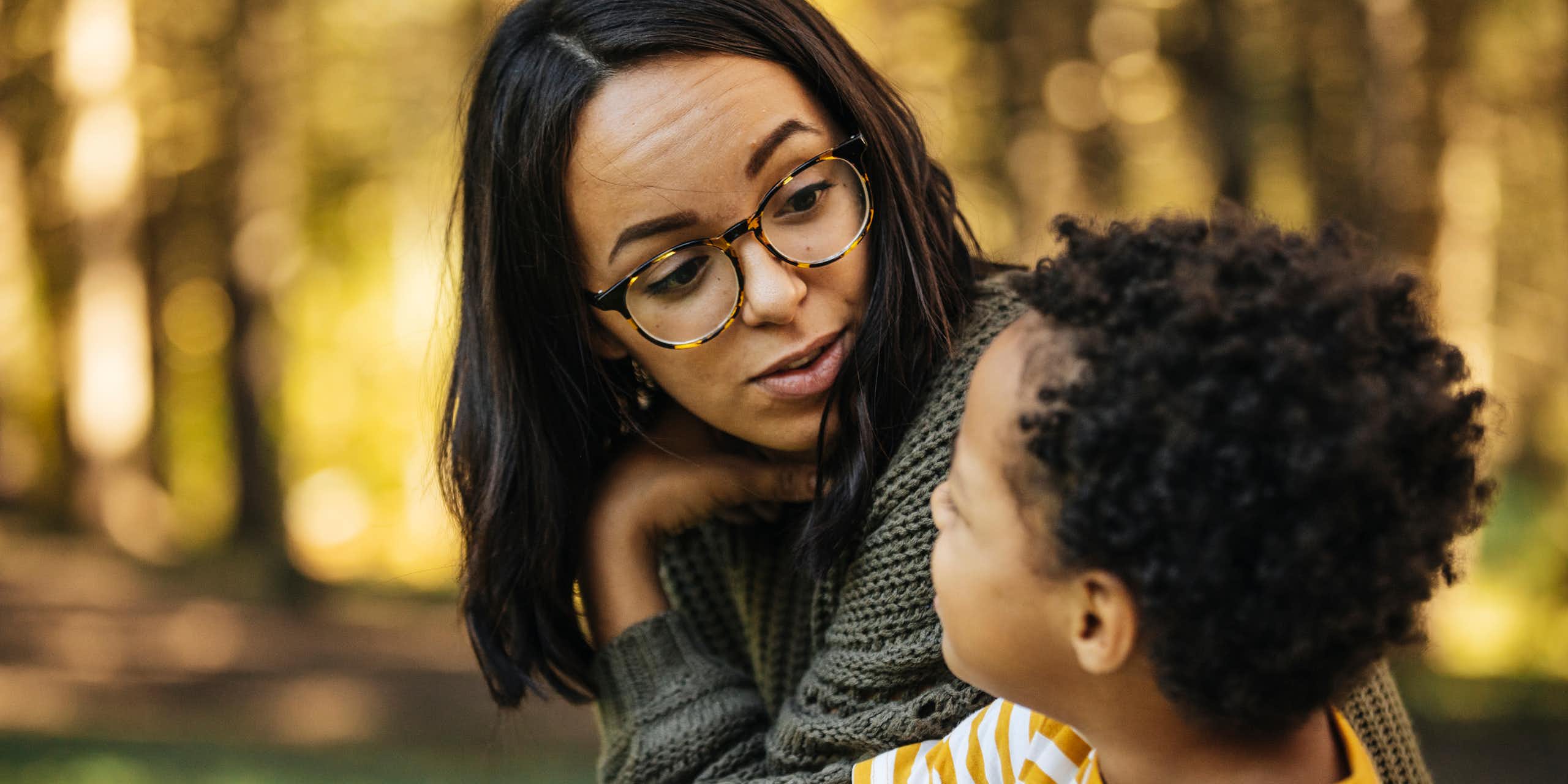 Mother talks to her child