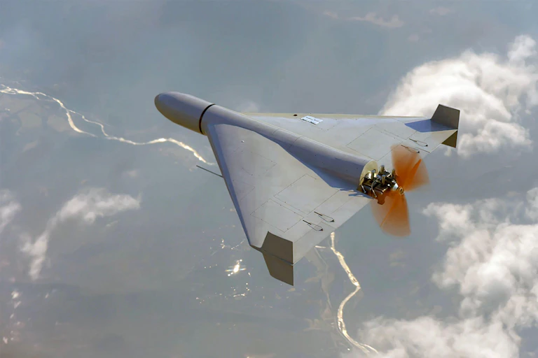 The Iranian Shahed-136 attack drone in flight.